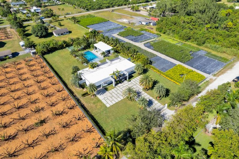 High aerial view of the estate within its South Miami setting